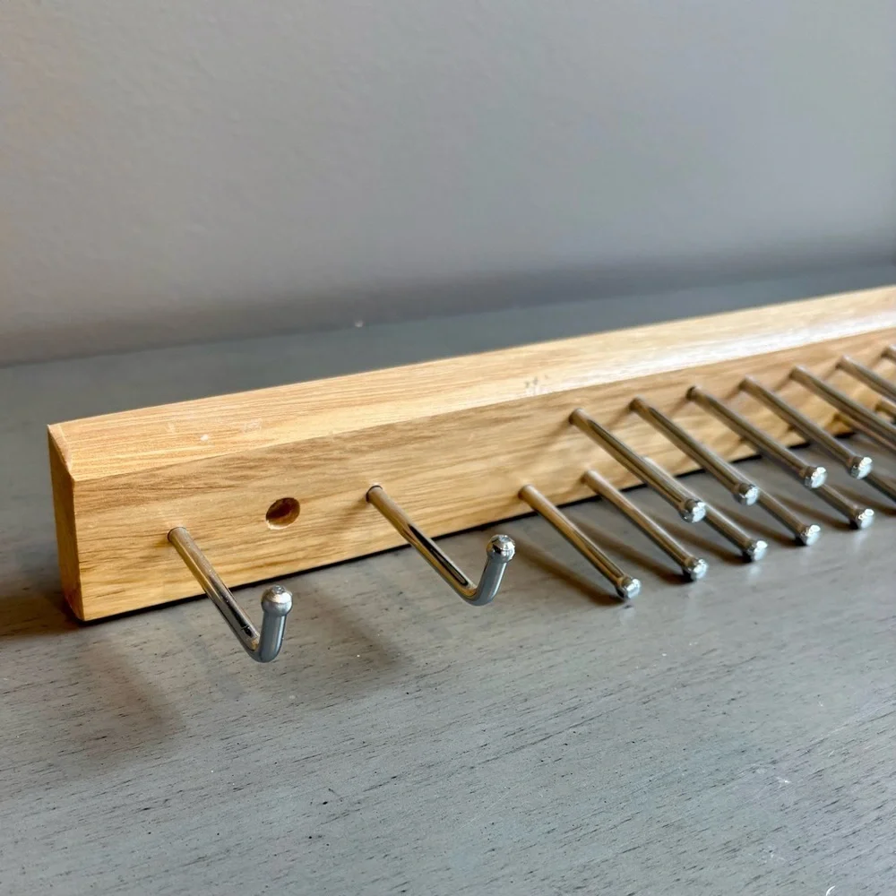 Wood Metal Tie Belt Rack Organizer Necklace Jewelry Display Wall Mounted Holder